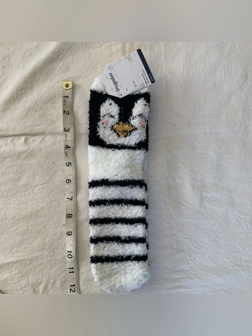 Plush Black & White Penguin Stripe Cozy Socks.